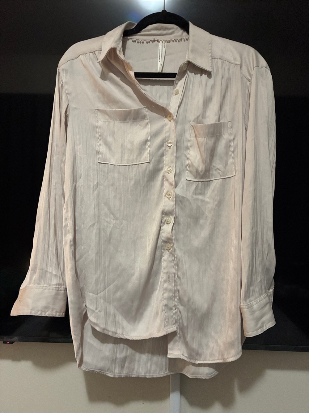 Anthropologie Blush Button-Down Shirt with bubble trim